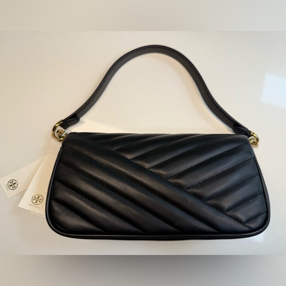 TORY BURCH *NWT* Kira Chevron Small Flap Shoulder Bag in Black Quilted Leather - Picture 4 of 10